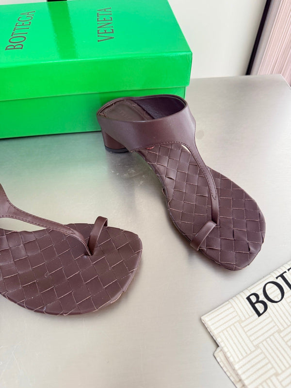 BV Livia Sandals 4CM Chocolate Intrecciato Leather 929477