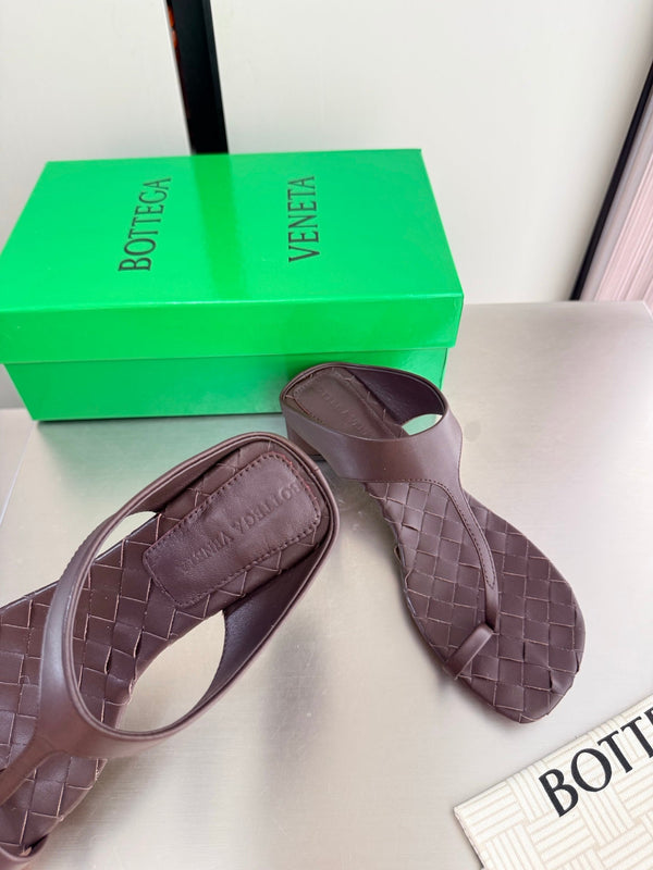 BV Livia Sandals 4CM Chocolate Intrecciato Leather 929477