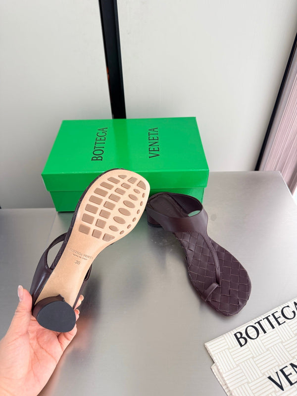 BV Livia Sandals 4CM Chocolate Intrecciato Leather 929477