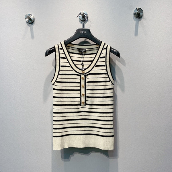 CC Striped Ribbed Knit Tank Top White Black Silk 411316