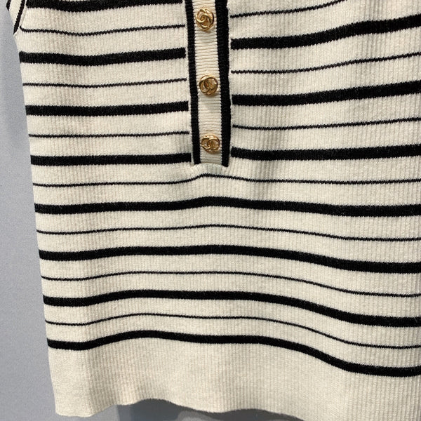 CC Striped Ribbed Knit Tank Top White Black Silk 411316