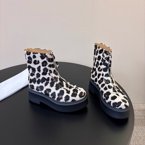 TR Platform Ankle Boots 4CM Leopard Print Pony Hair Leather 933557