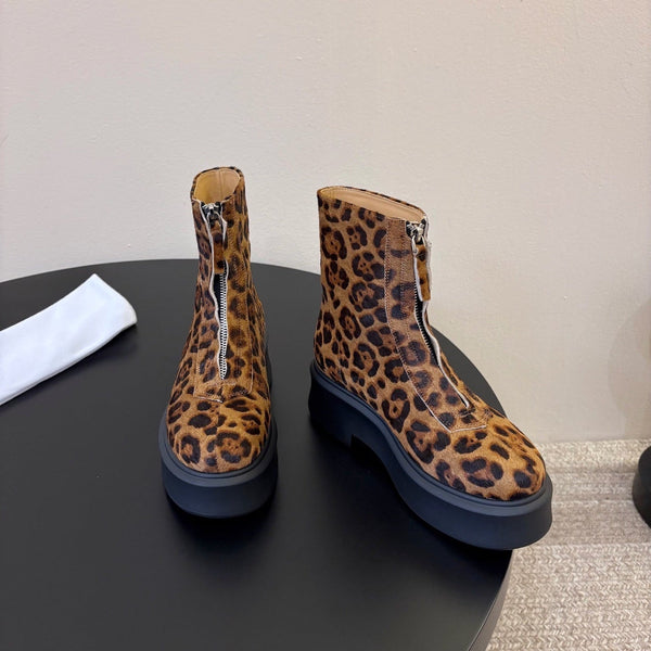 TR Platform Ankle Boots 4CM Brown Leopard Pony Hair Leather 933556