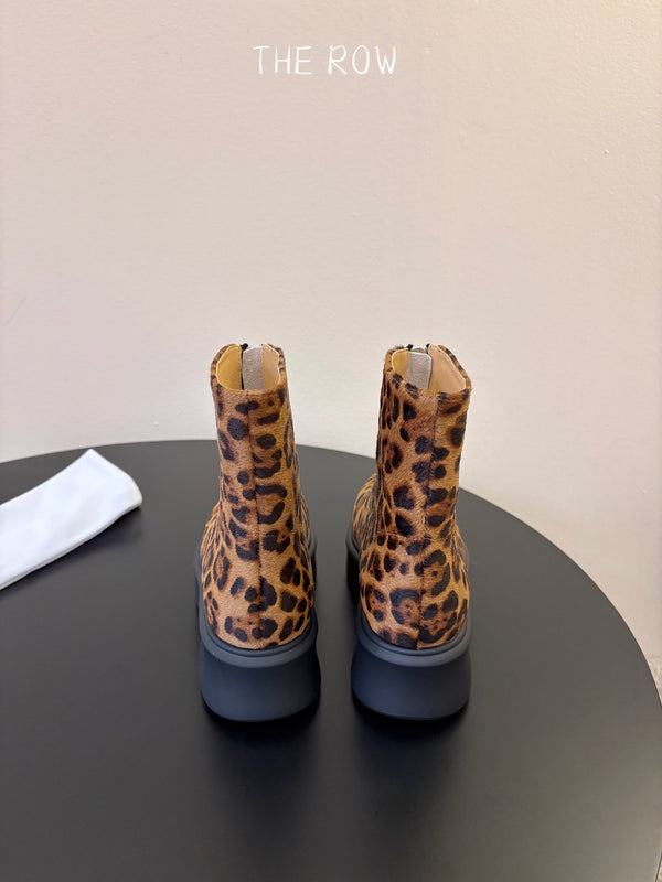 TR Platform Ankle Boots 4CM Brown Leopard Pony Hair Leather 933556