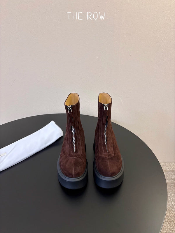 TR Platform Ankle Boots 4CM Dark Brown Suede Leather 933555
