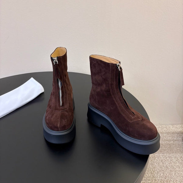 TR Platform Ankle Boots 4CM Dark Brown Suede Leather 933555