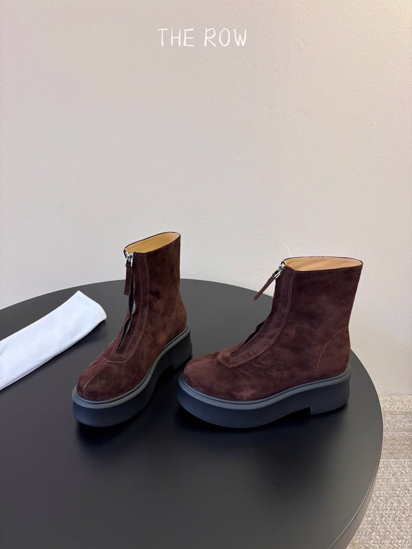 TR Platform Ankle Boots 4CM Dark Brown Suede Leather 933555