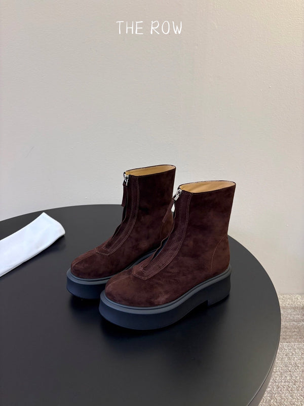 TR Platform Ankle Boots 4CM Dark Brown Suede Leather 933555