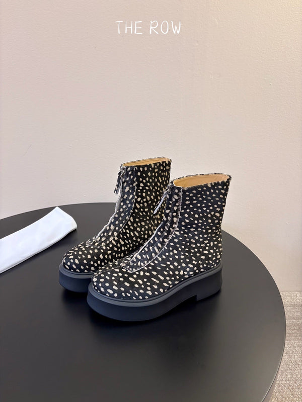 TR Platform Ankle Boots 4CM Black Leopard Pony Hair Leather 933554