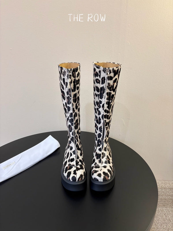 TR Platform Long Boots 4CM Leopard Print Pony Hair Leather 933552
