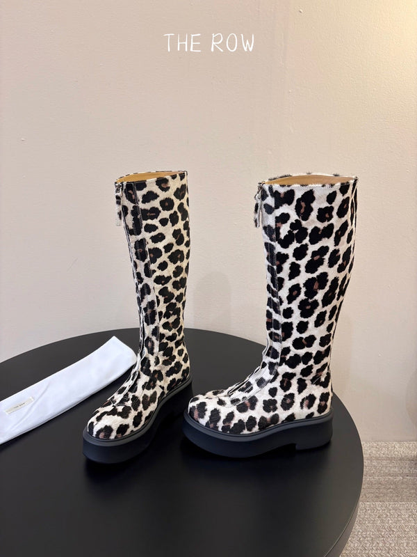TR Platform Long Boots 4CM Leopard Print Pony Hair Leather 933552