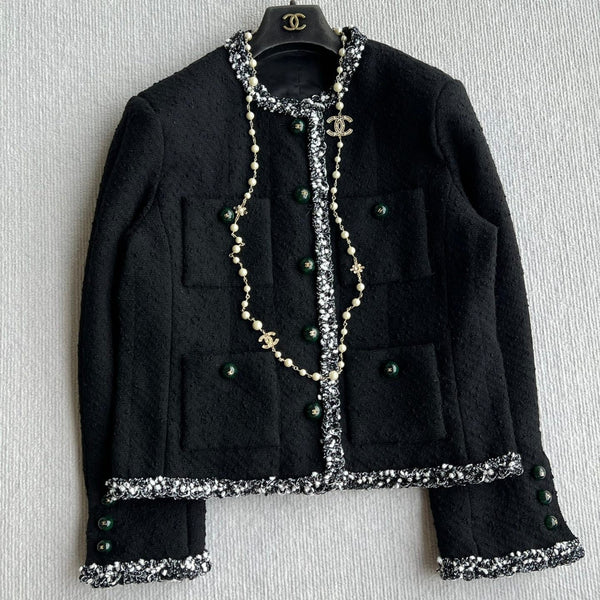 CC Frayed Tweed Jacket Black Wool 412387