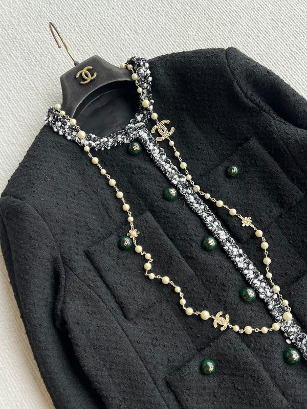 CC Frayed Tweed Jacket Black Wool 412387