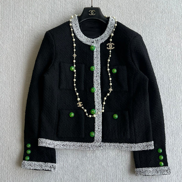 CC Métiers d'Art Embroidered Tweed Jacket Black Wool 412380