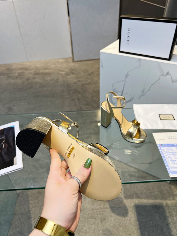 GG 26S Marmont Platform Sandals 10CM Light Gold Metallic Leather 926708
