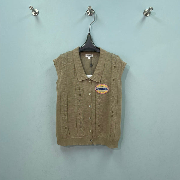 CC Embroidered Knit Vest Beige Wool 753383