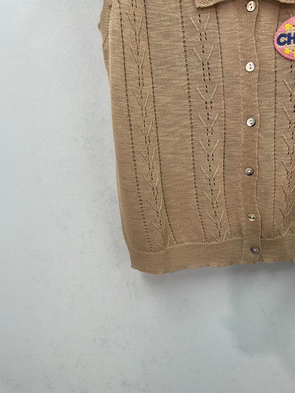CC Embroidered Knit Vest Beige Wool 753383