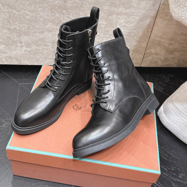 LP Ankle Boots Functional Laces Side Zipper Black Leather 954484
