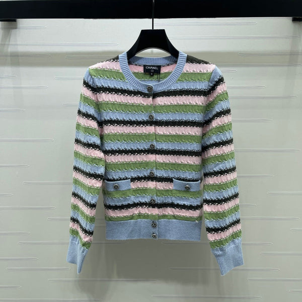 CC 26FW Striped Cardigan Double C Buttons Wool Knit 417669