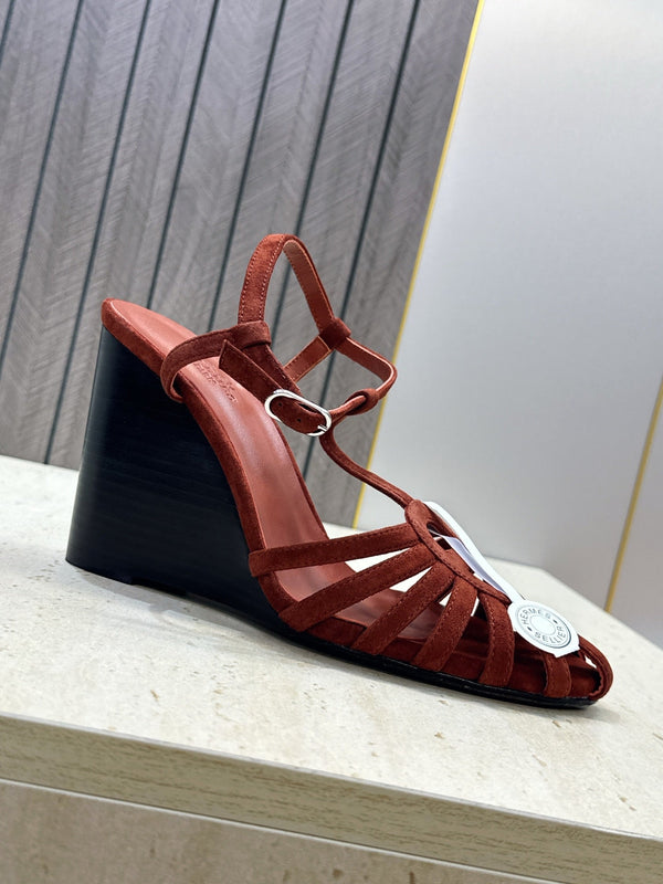 HM Wedge Sandals 10.5CM Dark Brown Suede 959359