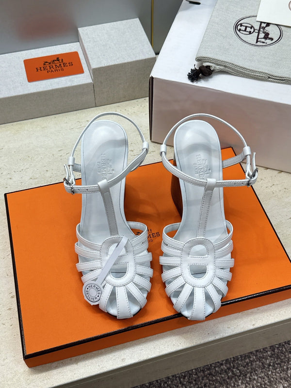 HM Wedge Sandals 10.5CM White Leather 959356