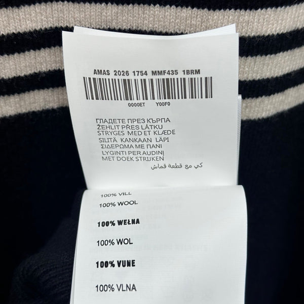 Miu Knit Polo Sweater White Stripes Black Wool 418690