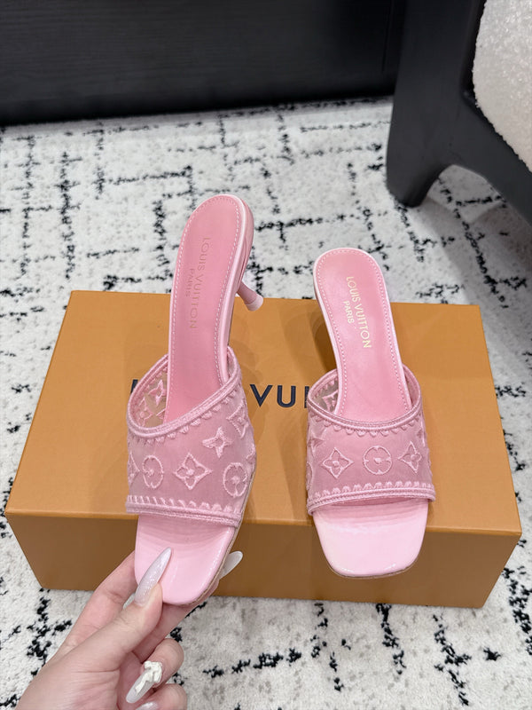 LV 6AM Mules Kitten Heel Pink Monogram Mesh 979712
