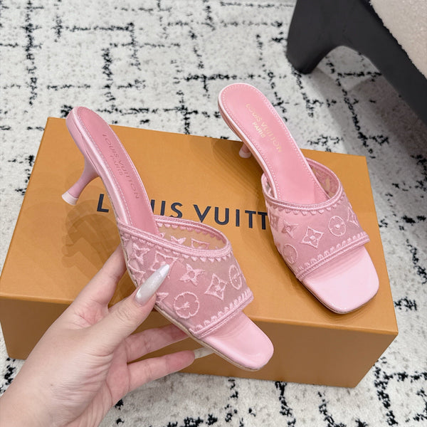 LV 6AM Mules Kitten Heel Pink Monogram Mesh 979712