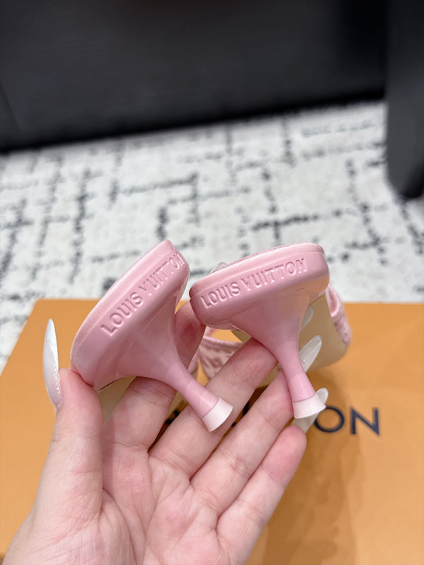 LV 6AM Mules Kitten Heel Pink Monogram Mesh 979712