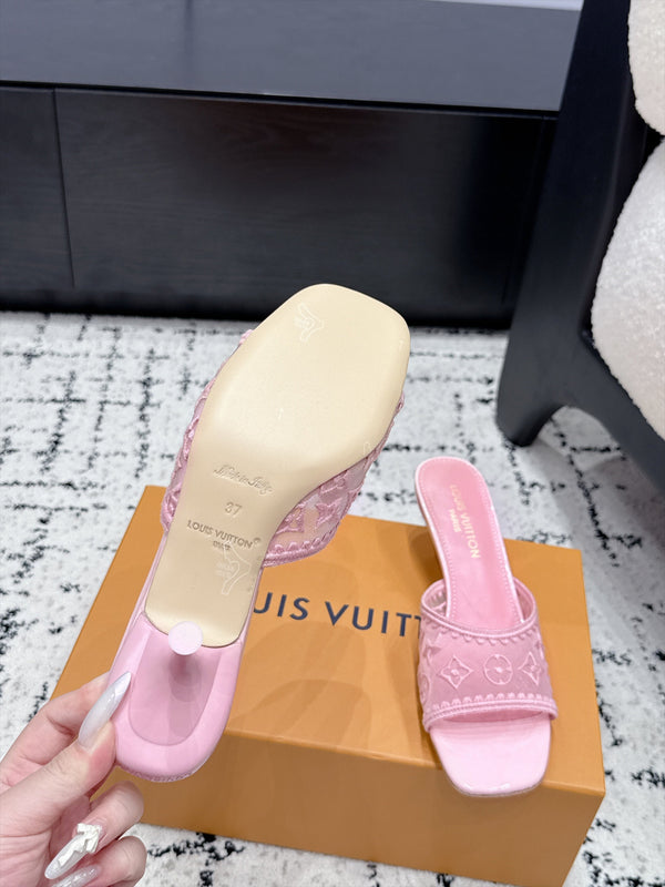LV 6AM Mules Kitten Heel Pink Monogram Mesh 979712