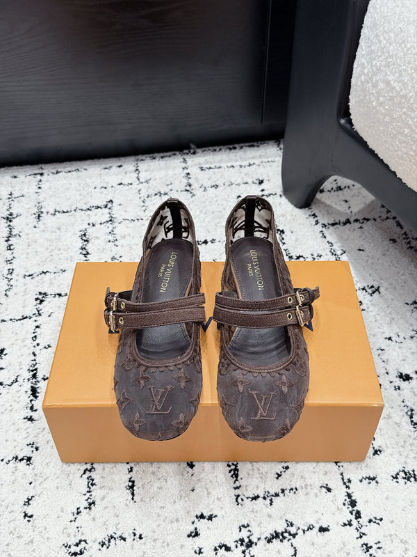 LV Bella Mary Jane Ballerina Marron Monogram Mesh 979698