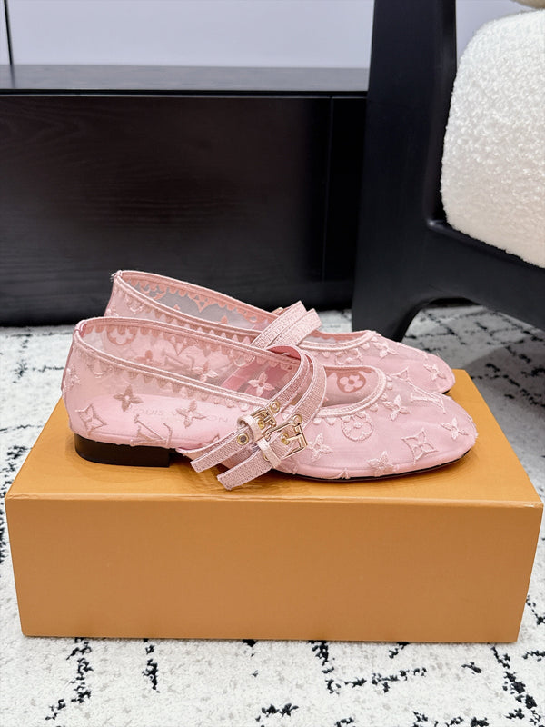 LV Bella Mary Jane Ballerina Pink Monogram Mesh 979697