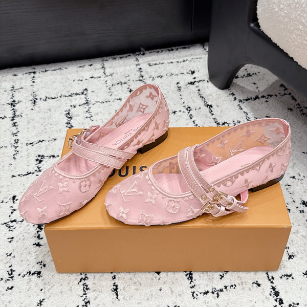 LV Bella Mary Jane Ballerina Pink Monogram Mesh 979697