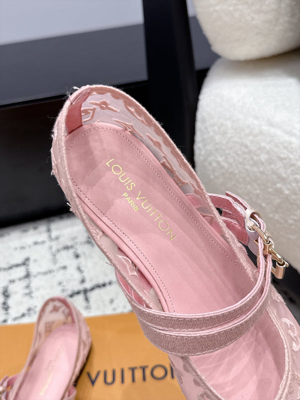 LV Bella Mary Jane Ballerina Pink Monogram Mesh 979697