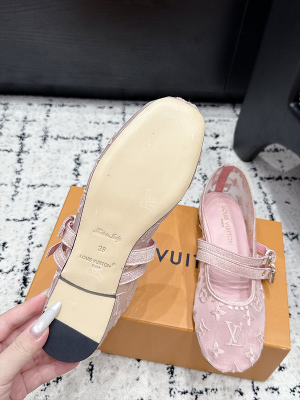 LV Bella Mary Jane Ballerina Pink Monogram Mesh 979697
