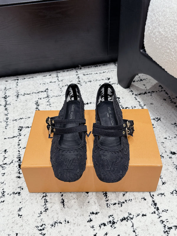 LV Bella Mary Jane Ballerina Black Monogram Mesh 979696