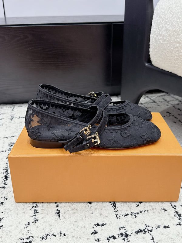 LV Bella Mary Jane Ballerina Black Monogram Mesh 979696