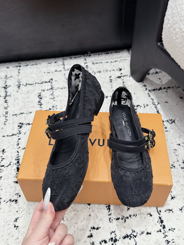 LV Bella Mary Jane Ballerina Black Monogram Mesh 979696