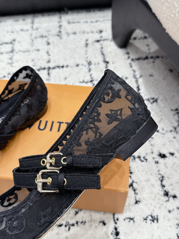 LV Bella Mary Jane Ballerina Black Monogram Mesh 979696