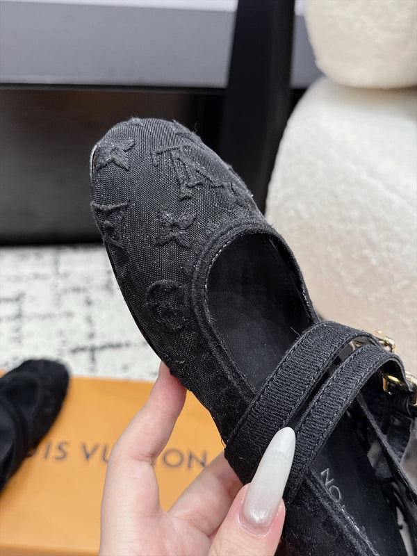 LV Bella Mary Jane Ballerina Black Monogram Mesh 979696