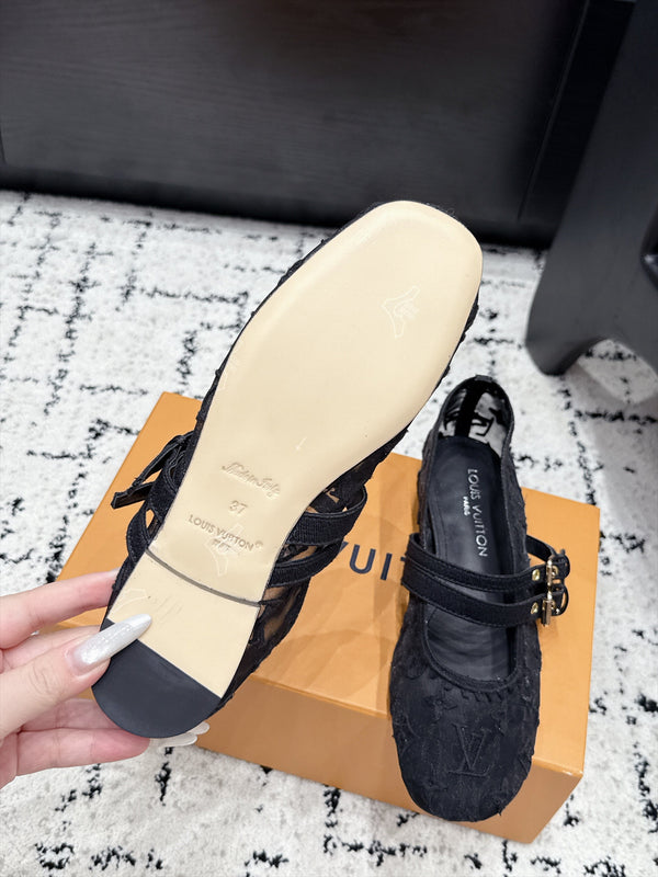 LV Bella Mary Jane Ballerina Black Monogram Mesh 979696