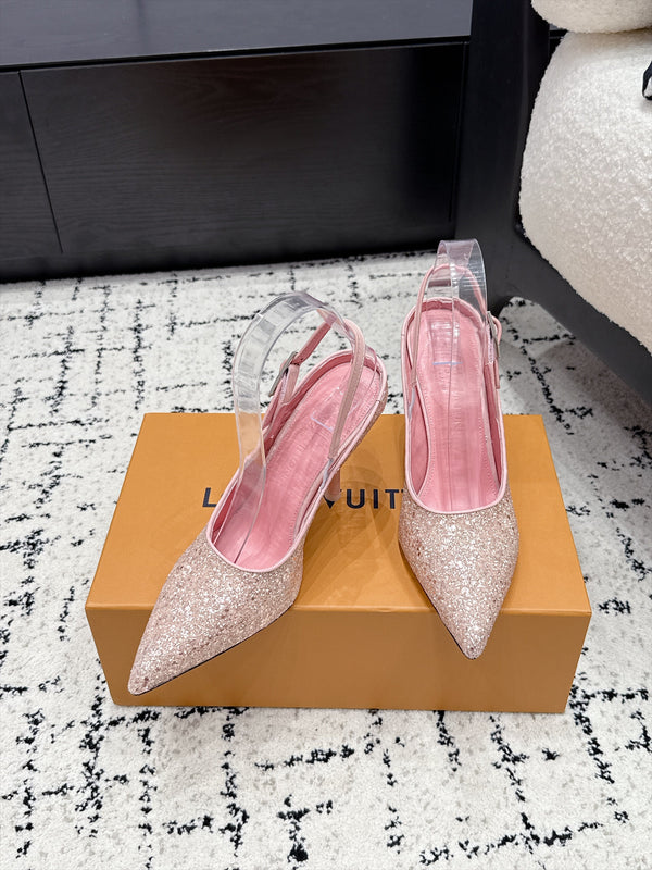LV My Way Slingback Pumps 9CM Pointed Toe Pink Glitter 979695