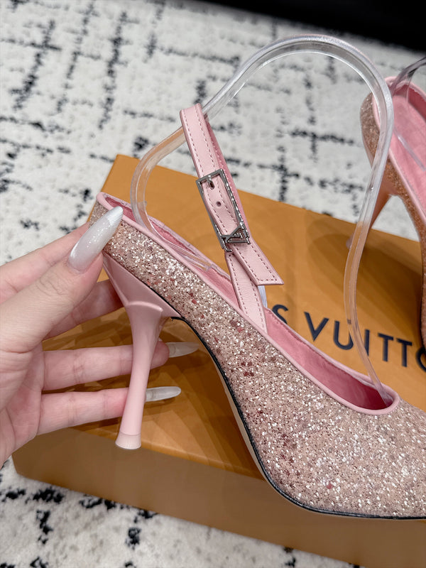 LV My Way Slingback Pumps 9CM Pointed Toe Pink Glitter 979695