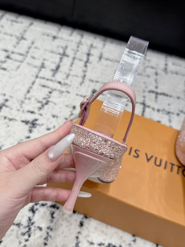 LV My Way Slingback Pumps 9CM Pointed Toe Pink Glitter 979695