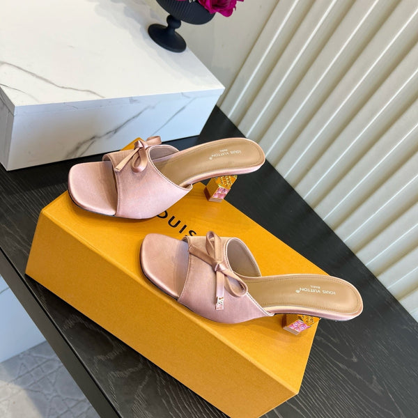 LV Cube Mules Bow 7.5cm Pink Satin 977076