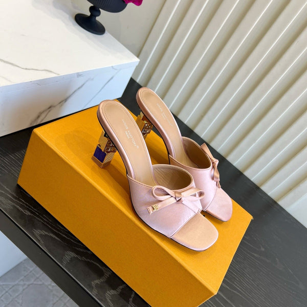 LV Cube Mules Bow 7.5cm Pink Satin 977076