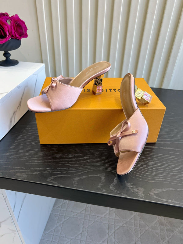 LV Cube Mules Bow 7.5cm Pink Satin 977076
