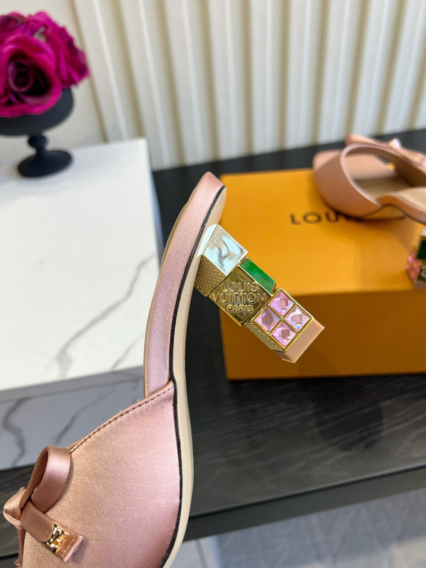 LV Cube Mules Bow 7.5cm Pink Satin 977076