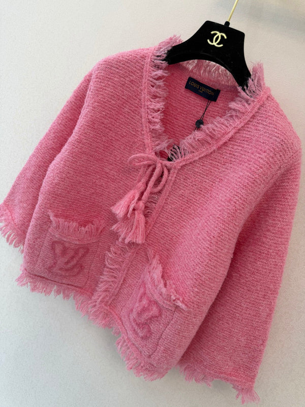 LV  Fringe Hem Toweling Jacket Initials Wool 421046