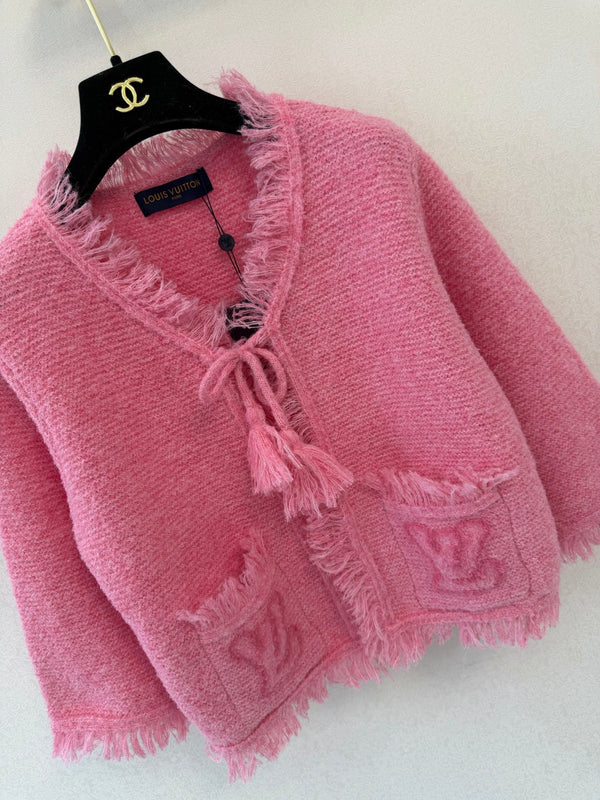 LV  Fringe Hem Toweling Jacket Initials Wool 421046